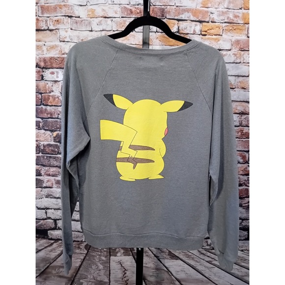 Pokemon Pikachu Womens Medium Crewneck Sweatshirt Gray Y2K Logo - Picture 2 of 3